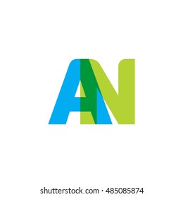 uppercase AN logo, blue green overlap transparent logo