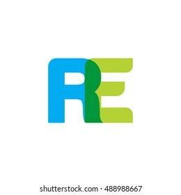 uppercase RE logo, blue green overlap transparent logo