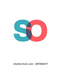 uppercase SO logo, modern classic pale blue red overlap transparent logo