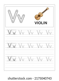 Uppercase and Lowercase cute children colorful ABC alphabet trace practice worksheet for kids learning English vocabulary and handwriting vector illustration.