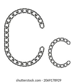 Der Groß- und Kleinbuchstabe C besteht aus realistischen metallischen Ketten. Einzeln auf weißem Hintergrund. Vektorgrafik.
