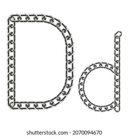 The uppercase and lowercase letter D is made of realistic metallic-colored chains. Isolated on a white background. Vector illustration.