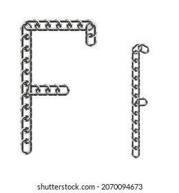 The uppercase and lowercase letter F is made of realistic metallic-colored chains. Isolated on a white background. Vector illustration.