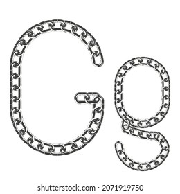 La letra mayúscula y minúscula G está hecha de cadenas de color metálico realistas. Aislado sobre un fondo blanco. Ilustración vectorial.