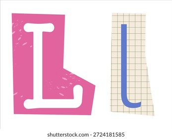 Groß- und Kleinbuchstabe L auf strukturiertem Papier. Grafisches Element für eine Scrapbooking