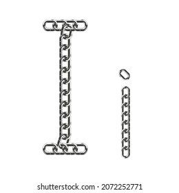 The uppercase and lowercase letter I is made of realistic metallic-colored chains. Isolated on a white background. Vector illustration.