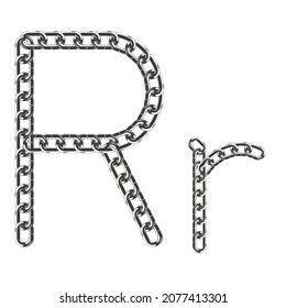 The uppercase and lowercase letter R is made of realistic metallic-colored chains. Isolated on a white background. Vector illustration.