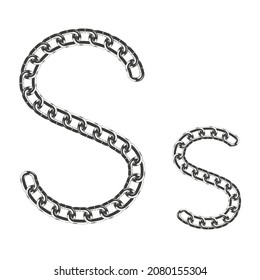 The uppercase and lowercase letter S is made of realistic metallic-colored chains. Isolated on a white background. Vector illustration.