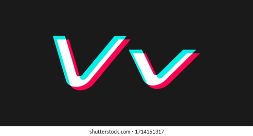 uppercase and lowercase letter V with 3d glitched effect