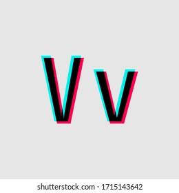 uppercase and lowercase letter V with 3d glitched effect