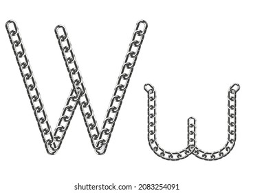 La letra W en mayúsculas y minúsculas está hecha de cadenas de color metálico realistas. Aislado sobre un fondo blanco. Ilustración vectorial.