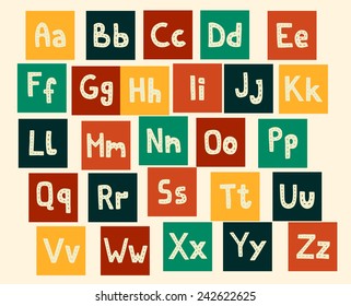 Uppercase and lowercase letters on a colorful background. Vector alphabet.