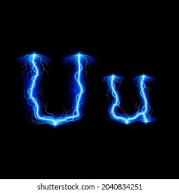 Uppercase and lowercase letters U in lighting style