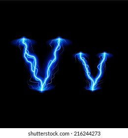 Uppercase and lowercase letters V in lighting style