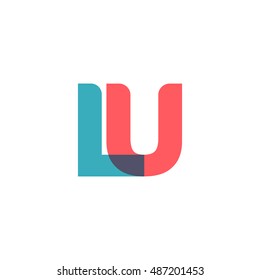 uppercase LU logo, modern classic pale blue red overlap transparent logo