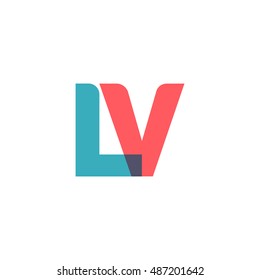uppercase LV logo, modern classic pale blue red overlap transparent logo