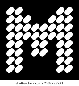 O design do alfabeto M em maiúsculas é feito de pontos (como pedras). Este design de carta também parece minimalista, estético, profissional, esportivo, único e, claro, muito legal.