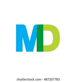 uppercase MD logo, blue green overlap transparent logo