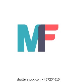 uppercase MF logo, modern classic pale blue red overlap transparent logo