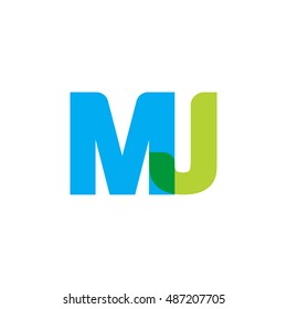 uppercase MJ logo, blue green overlap transparent logo