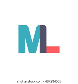 uppercase ML logo, modern classic pale blue red overlap transparent logo