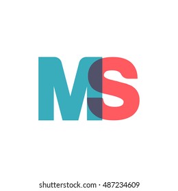 uppercase MS logo, modern classic pale blue red overlap transparent logo