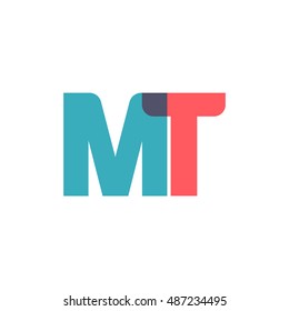 uppercase MT logo, modern classic pale blue red overlap transparent logo
