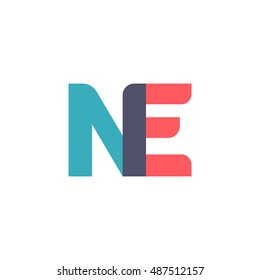 uppercase NE logo, modern classic pale blue red overlap transparent logo