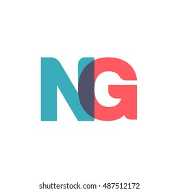 uppercase NG logo, modern classic pale blue red overlap transparent logo