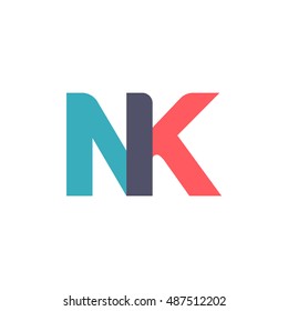 uppercase NK logo, modern classic pale blue red overlap transparent logo