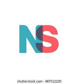 uppercase NS logo, modern classic pale blue red overlap transparent logo