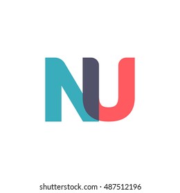 uppercase NU logo, modern classic pale blue red overlap transparent logo