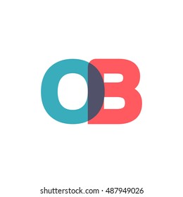uppercase OB logo, modern classic pale blue red overlap transparent logo