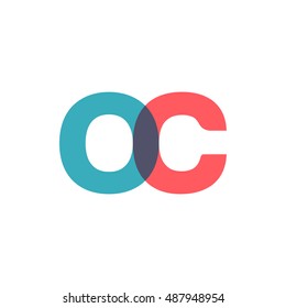 uppercase OC logo, modern classic pale blue red overlap transparent logo