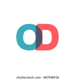 uppercase OD logo, modern classic pale blue red overlap transparent logo