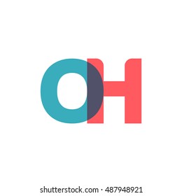 uppercase OH logo, modern classic pale blue red overlap transparent logo