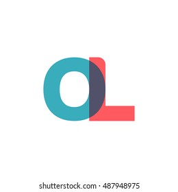 uppercase OL logo, modern classic pale blue red overlap transparent logo
