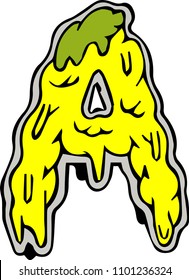 uppercase A only inspiration form soft shape. free hand drawing  yellow Melt  letter collection create.