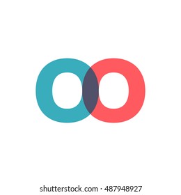 uppercase OO logo, modern classic pale blue red overlap transparent logo
