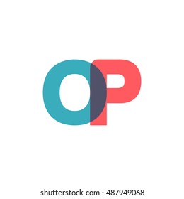 uppercase OP logo, modern classic pale blue red overlap transparent logo