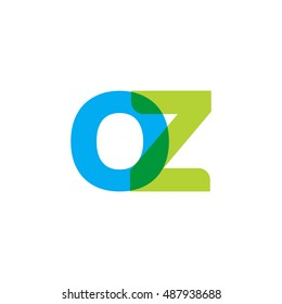 uppercase OZ logo, blue green overlap transparent logo