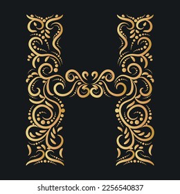 Uppercase, painted letter H. The monogram H painted with a calligraphic brush can be used as a logo.
