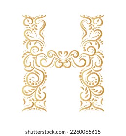 Uppercase, painted letter H. The monogram H painted with a calligraphic brush can be used as a logo.