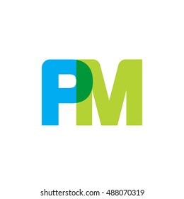 uppercase PM logo, blue green overlap transparent logo