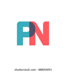 uppercase PN logo, modern classic pale blue red overlap transparent logo