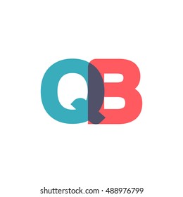 uppercase QB logo, modern classic pale blue red overlap transparent logo