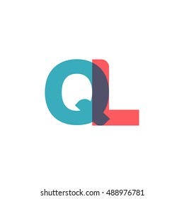 uppercase QL logo, modern classic pale blue red overlap transparent logo