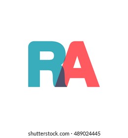 uppercase RA logo, modern classic pale blue red overlap transparent logo