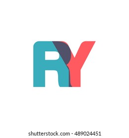 uppercase RY logo, modern classic pale blue red overlap transparent logo