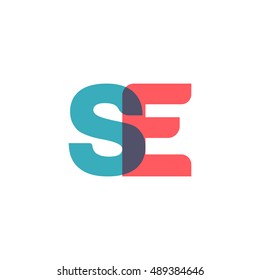 uppercase SE logo, modern classic pale blue red overlap transparent logo